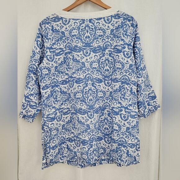 Kate Hill Linen Tunic Womens Large Coastal ¾ Sleeve Beach Lagenlook Nautical - Picture 6 of 8